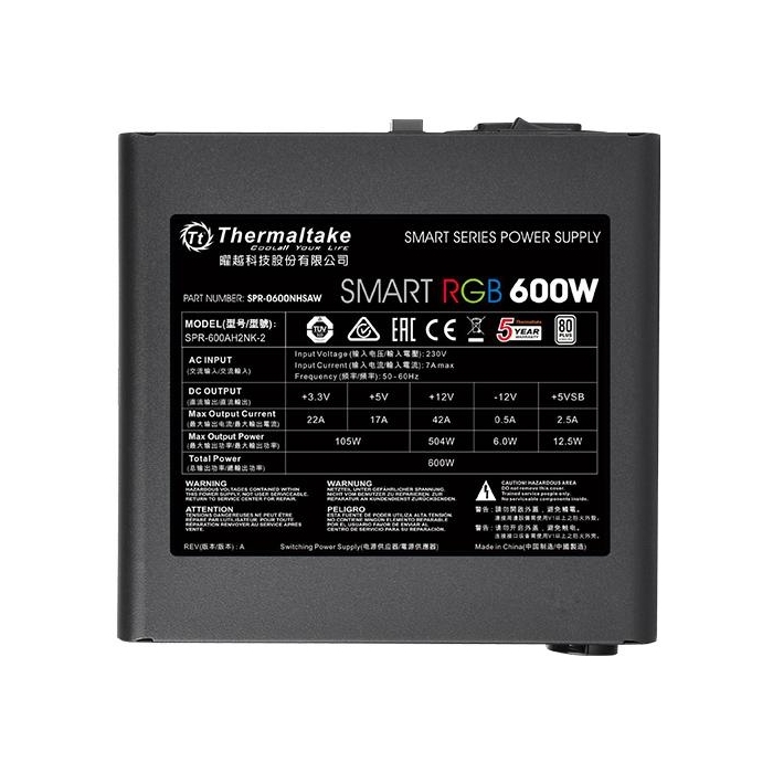 Thermaltake 600W Smart RGB 12cm Fan/80Plus, PS-SPR-0600NHSAWE-1 - Slika 5