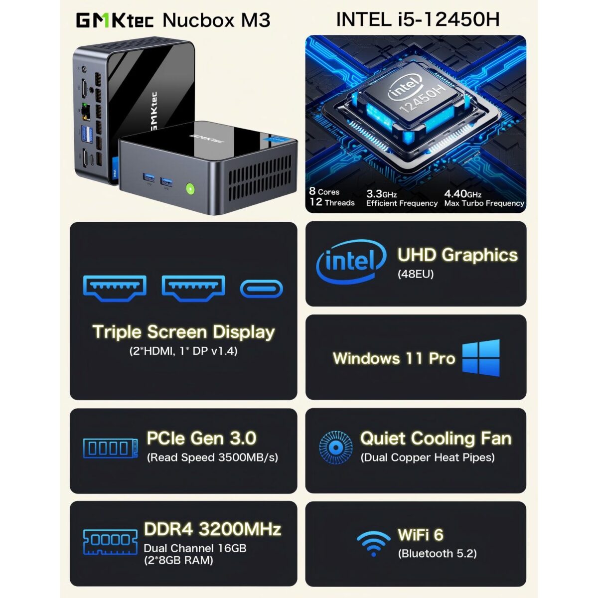 Mini PC GMK Tech NucBox M3 W11Pro i5-12450H 8C12T/16GB 512GB M.2 - Slika 12