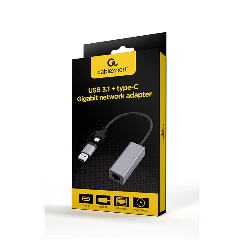 GEMBIRD A-USB3AC-LAN-01 USB 3.1 + type-C Gigabit network adapter, space grey - Slika 3